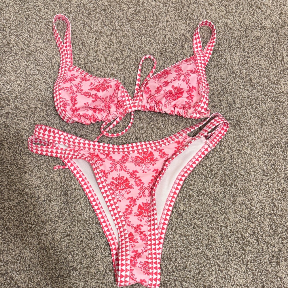 SHEIN Pink and Red Patterned Bikini